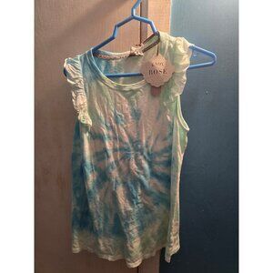 Knox Rose Blue White and Green Tye Dye Shirt With Ruffled Sleeves Size L New